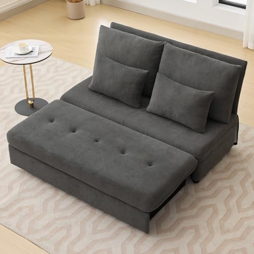 GigaXynium Doppelsofa, Polstersofa, klappbares Schlafsofa,Schlafsofa mit Schlaffunktion, Chenille-Stoff, Dicke Kissen, ausziehbare Aufbewahrungsbox (Grau) von GigaXynium