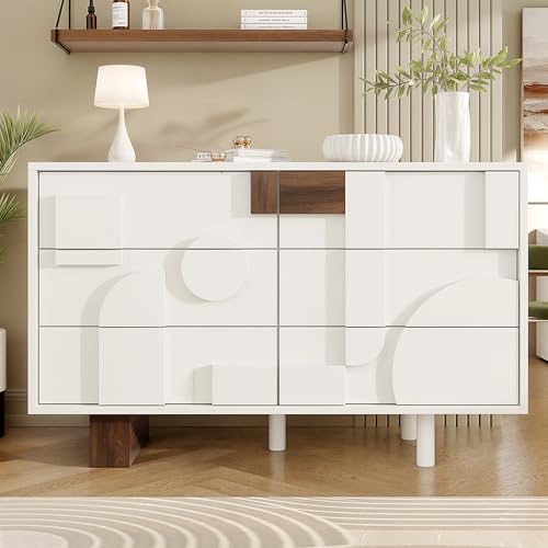 GigaXynium Esszimmerschrank, Esszimmer-Wohnzimmer-Aufbewahrungsschrank, Schranktürdesign, freistehender Schrank, Minimalistisches Sideboard, Rundzugring Schranktür (Weiß B) von GigaXynium