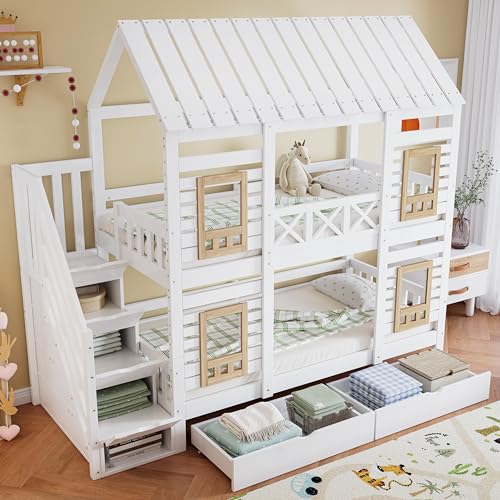 GigaXynium Etagenbett, Kinderbett, Mit farblich abgesetztem Fallschutzgitter, mit Fenster, Zwei Schubladen mit Rollen, Treppe mit 4 Ablagefächern, 90x200cm GigaXynium Etagenbett, Kinderbett, Mit farblich abgesetztem Fallschutzgitter, mit Fenster, Zwei Schubladen mit Rollen, Treppe mit 4 Ablagefächern, 90x200cm von GigaXynium