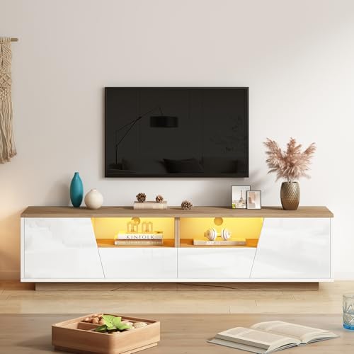 GigaXynium Fernsehschrank, Hochglanz-TV-Ständer, Lowboard Mit LED-und 10 Ablageflächen, Stand-Wohnzimmerschrank, passend für Fernseher um die 75 Zoll (180X40X46cm) von GigaXynium