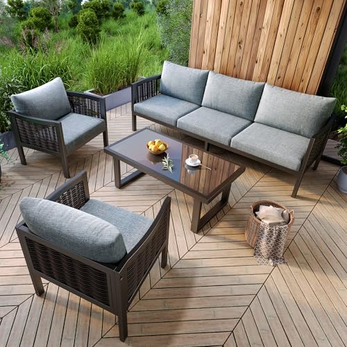 GigaXynium Gartenlounge-Set, Gartenmöbel Set mit bequemen Kissen, 3er Sofa, 2 Sessel und Couchtisch, Glastischplatte, Gewebtes PE-Rattan GigaXynium Gartenlounge-Set, Gartenmöbel Set mit bequemen Kissen, 3er Sofa, 2 Sessel und Couchtisch, Glastischplatte, Gewebtes PE-Rattan von GigaXynium