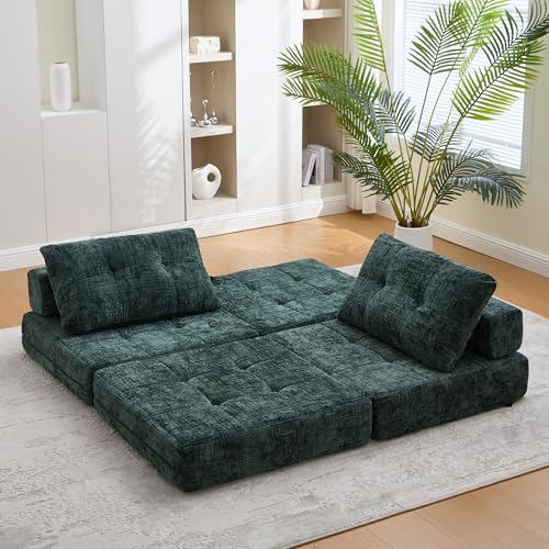 GigaXynium Klappbares Schlafsofa, Schlafsofa mit Kissen, Faltbare Matratze mit Rückenlehne, tragbares Klappsofa, bequemes Bodensofa für Wohnzimmer und Schlafzimmer (Emerald) von GigaXynium