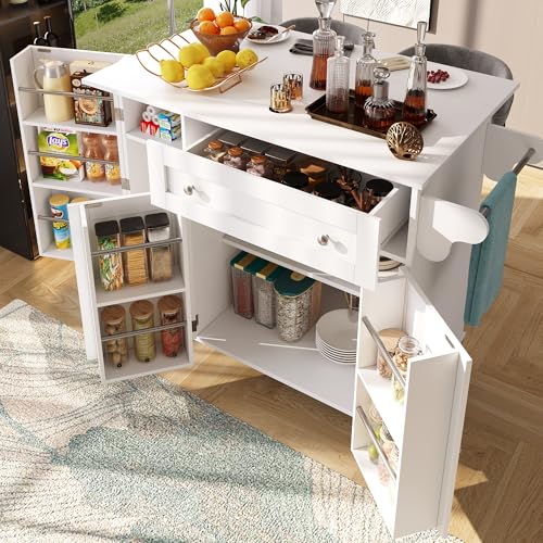 GigaXynium Küchenwagen, herausnehmbarer Speisewagen mit klappbarer Tischplatte, Schranktür mit Snack-Regal, verstellbare Trennwände, 1 Schublade, 4 Räder (2 feststellbar) von GigaXynium