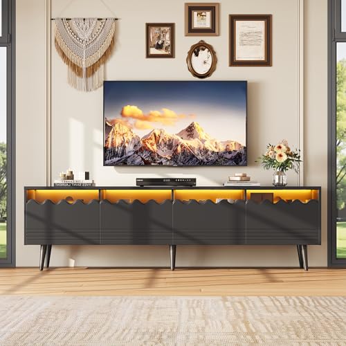 GigaXynium Lowboard mit 6 Stützbeinen, TV-Ständer mit 2 Schubladen und 2 Schränken, Fernsehschrank, Wohnzimmermöbel, TV-Board, passend für TV-Ständer bis zu 75 Zoll (Schwarz) von GigaXynium