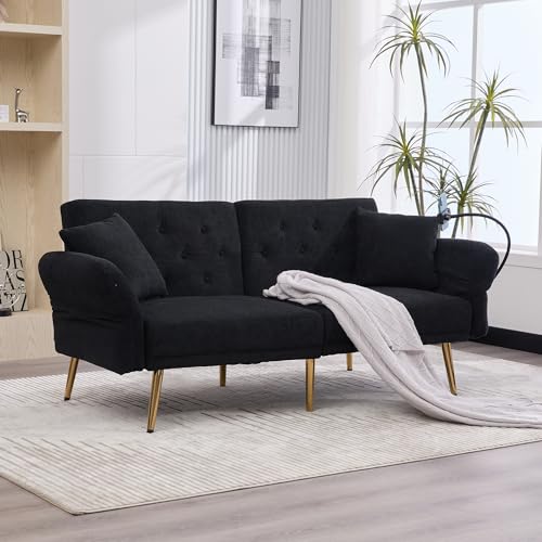 GigaXynium Multifunktionales Sofa-Bett für Zwei Personen mit Verstellbarer Rückenlehne, Zwei USB-Anschlüsse, Handyhalter, Klappsofa als Sitzmöbel oder Gästebett (Schwarz) von GigaXynium