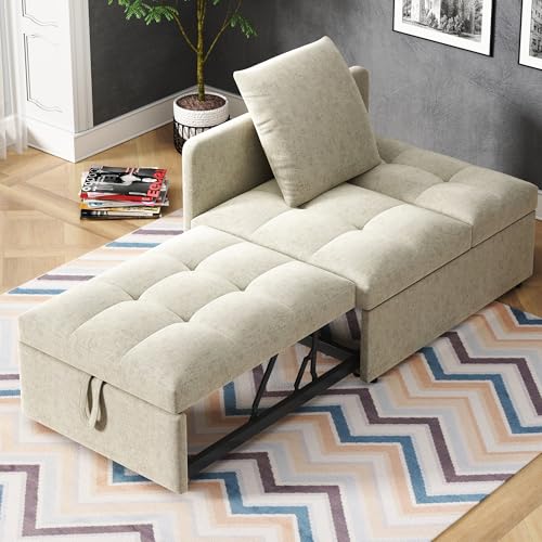GigaXynium Polsterbett Schlafsofa 3 in 1 Multifunktions-Schlafsofa, Leinenstoffsofa mit Verstellbarer Rückenlehne, Liegesofa für kleine Räume (Beige) von GigaXynium