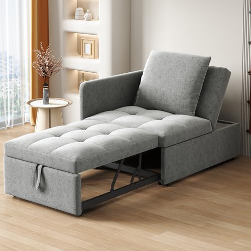 GigaXynium Polsterbett Schlafsofa 3 in 1 Multifunktions-Schlafsofa, Leinenstoffsofa mit Verstellbarer Rückenlehne, Liegesofa für kleine Räume (Hellgrau) von GigaXynium