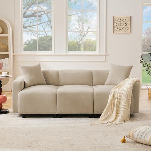 GigaXynium Sofa 3-Sitzer Ecksofa mit Stauraum, abnehmbarem Fußhocker und 2 Kissen, Chenille-Stoff, Premium Komfort - Modernes L-förmiges Couch für Wohnzimmer Schlafzimmer Büro (Beige B) von GigaXynium