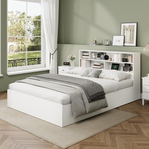GigaXynium Stauraumbett 140X200cm, Doppelbett, Funktionsbett, Massivholzbett, mit USB-Anschluss, mit Aufbewahrungsbox unter dem Bett, mit Stauraum, Ohne Matratze von GigaXynium