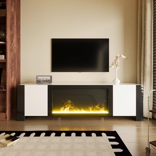GigaXynium TV-Schrank, Lowboard mit elektrischem Kamin Flammeneffekt, Keine Heizfunktion, Hochglanz, farblich passender TV-Schrank von GigaXynium