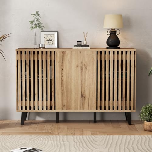 GigaXynium TV-Schrank, Lowboards in Originalholzfarbe, 8 Separate Ablagefächer, TV-Ständer, TV-Konsolen-Entertainment-Center passend für 70-Zoll-Fernseher, geeignet für Wohnzimmer (Sideboard) von GigaXynium