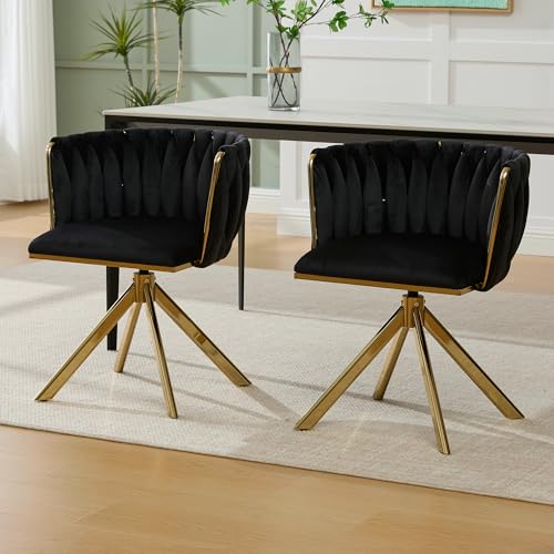 GigaXynium Velourssessel mit Schwerlastmetallgestell, 180°-Revolutionsfähigkeit, rückengerechte Ergonomie und samtweicher Luxus (Schwarz+Gold Legs) von GigaXynium