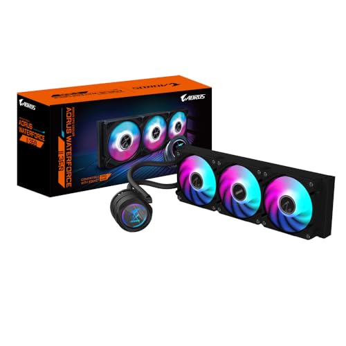 GIGABYTE AORUS WATERFORCE II 360 AIO Flüssigkeits-CPU-Kühler - 3x120mm ARGB-Lüfter, Schiebe-in-Verriegelungsmechanismus, DAISY-CHAIN, kompatibel mit Intel LGA 1851 und AMD AM5 GIGABYTE AORUS WATERFORCE II 360 AIO Flüssigkeits-CPU-Kühler - 3x120mm ARGB-Lüfter, Schiebe-in-Verriegelungsmechanismus, DAISY-CHAIN, kompatibel mit Intel LGA 1851 und AMD AM5 von Gigabyte