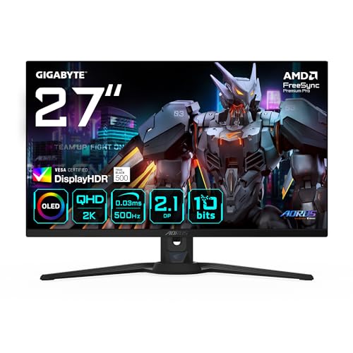 GIGABYTE AORUS FO27Q5P OLED QHD Gaming-Monitor – 2560 x 1440, 500Hz, 0,03ms, KVM, 300 cd/m², FreeSync Premium Pro, DisplayHDR True Black 500, DisplayPort 2.1 von Gigabyte