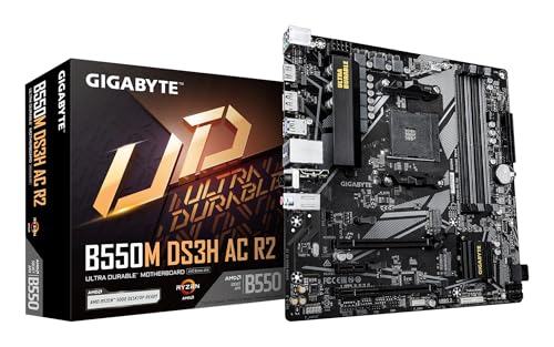 GIGABYTE B550M DS3H AC R2 Mainboard – AMD Ryzen 5000 Prozessoren, 5+3 Phasen VRM, bis zu 4733 MHz DDR4 (O.C.), 1x PCIe 4.0 + 1x PCIe 3.0 M.2, Wi-Fi 5, 1 GbE LAN, USB 3.2 Gen 1 von Gigabyte