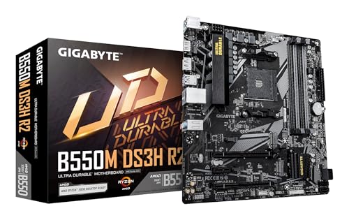 GIGABYTE B550M DS3H R2 Mainboard – AMD Ryzen 5000 Prozessoren, 5+3 Phasen VRM, bis zu 4733 MHz DDR4 (O.C.), 1x PCIe 4.0 + 1x PCIe 3.0 M.2, 1 GbE LAN, USB 3.2 Gen 1 von Gigabyte