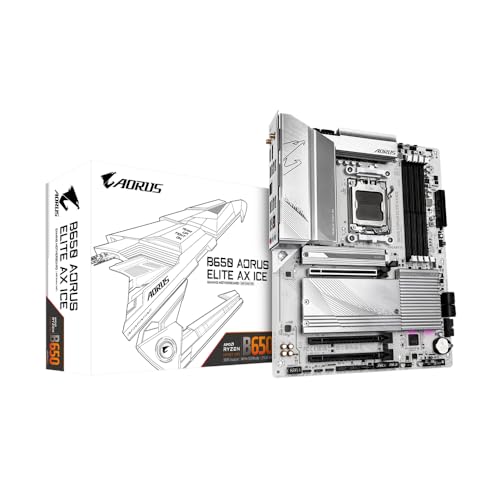 GIGABYTE B650 AORUS ELITE AX ICE Mainboard – Unterstützt AMD Ryzen 9000 CPUs, 12+2+2 Phasen digitales VRM, bis zu 8000 MHz DDR5 (OC), 1xPCIe 5.0 + 2xPCIe 4.0 M.2, Wi-Fi 6E, 2.5GbE LAN, USB 3.2 Gen 2x2 von Gigabyte