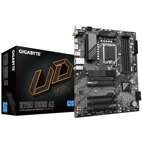 GIGABYTE B760 DS3H AX Mainboard - Unterstützt Intel Core Prozessoren der 14. Generation, 8+2+1 Phasen digitales VRM, bis zu 7600MHz DDR5 (OC), 2x PCIe 4.0 M.2, Wi-Fi 6E, GbE LAN, USB 3.2 Gen 2x2 GIGABYTE B760 DS3H AX Mainboard - Unterstützt Intel Core Prozessoren der 14. Generation, 8+2+1 Phasen digitales VRM, bis zu 7600MHz DDR5 (OC), 2x PCIe 4.0 M.2, Wi-Fi 6E, GbE LAN, USB 3.2 Gen 2x2 von Gigabyte