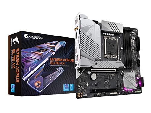 GIGABYTE B760M AORUS ELITE AX Mainboard - Unterstützt Intel Core Prozessoren der 14. Generation, 12*+1+1 Phasen digitales VRM, bis zu 7800MHz DDR5 (OC), 2x PCIe 4.0 M.2, Wi-Fi 6E, 2.5GbE LAN von Gigabyte