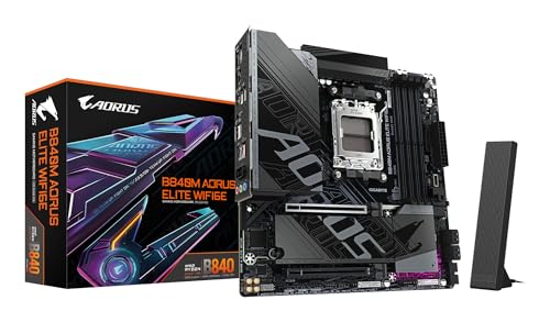 GIGABYTE B840M AORUS Elite WIFI6E Mainboard – AMD Ryzen 9000 Prozessoren, 10+2+2 Phasen VRM, bis zu 8200 MHz DDR5 (O.C.), 2 x M.2 PCIe 4.0, Wi-Fi 6E, 2.5 GbE LAN, USB 3.2 Gen 2 von Gigabyte