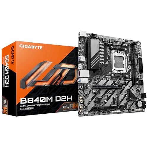 GIGABYTE B840M D2H Mainboard – AMD Ryzen 9000 CPUs, 5+2+2 Phasen VRM, bis zu 7600 MHz DDR5, 1xPCIe 4.0 + 1xPCIe 3.0 M.2, 2.5GbE LAN, USB 3.2 Gen 1 von Gigabyte