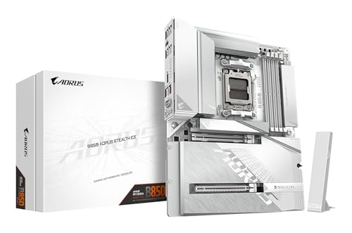 GIGABYTE B850 AORUS Stealth Ice Mainboard – Unterstützt AMD Ryzen 9000 Serie CPUs, digitales 14+2+2 Phasen VRM, bis zu 8200 MHz DDR5 (OC), 2 x PCIe 5.0 + 2 x PCIe 4.0 M.2, Wi-Fi 7, 5 GbE LAN von Gigabyte