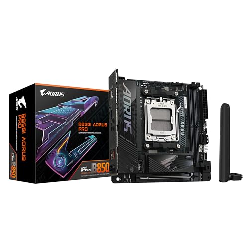 GIGABYTE B850I AORUS PRO Motherboard - Unterstützt AMD Ryzen 9000 Serie CPUs, 8+2+1 Phasen Digital-VRM, bis zu 8400MHz DDR5 (OC), 1xPCIe 5.0 + 1xPCIe 4.0 M.2, 2.5LAN, WiFi 7, USB 3.2 Gen 2 von Gigabyte