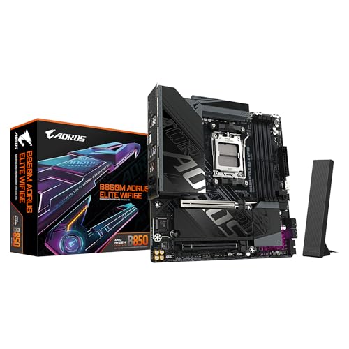 GIGABYTE B850M AORUS Elite WIFI6E Mainboard – AMD Ryzen 9000 Serie Prozessoren, digitales 12+2+2 Phasen VRM, bis zu 8200 MHz DDR5 (O.C.), 1x PCIe 5.0 + 1x PCIe 4.0 M.2, Wi-Fi 6E, 2.5 GbE LAN von Gigabyte