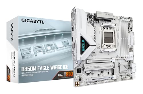 GIGABYTE B850M Eagle WIFI6E Ice Mainboard – Unterstützt AMD Ryzen 9000 Serie CPUs, digitales 8+2+2 Phasen VRM, bis zu 8200 MHz DDR5 (OC), 1 x PCIe 5.0 + 1 x PCIe 4.0 M.2, Wi-Fi 6E, 2.5 GbE LAN von Gigabyte