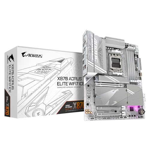 GIGABYTE X870 A Elite WIFI7 Ice-Mainboard - Unterstützt AMD Ryzen 9000 CPUs, digitales 16+2+2 Phasen VRM, bis zu 8000MHz DDR5 (OC), 3xPCIe 5.0, Wi-Fi 7, 2.5GbE LAN, USB 4 von Gigabyte