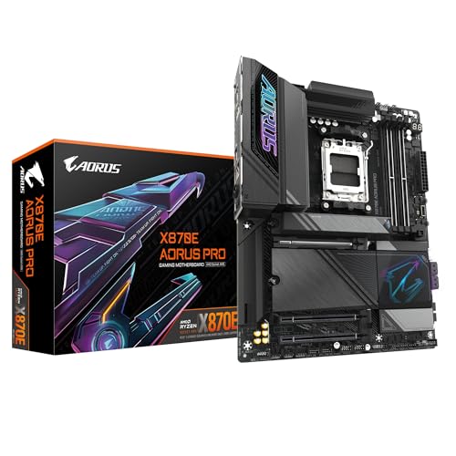 GIGABYTE X870E AORUS PRO-Mainboard - Unterstützt AMD Ryzen 9000 CPUs, 16+2+2 Phasen Digital-VRM, bis zu 8000MHz DDR5 (OC), 3xPCIe 5.0, Wi-Fi 7, 2.5GbE LAN, USB 4 von Gigabyte