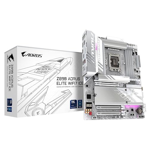 GIGABYTE Z890 AORUS Elite WIFI7 Ice Motherboard - Unterstützt Intel Core Ultra (Serie 2) CPUs, 16+1+2 Phasen VRM, bis zu 8800MHz DDR5 (OC), 1xPCIe 5.0 + 3xPCIe 4.0, Wi-Fi 7, 2.5GbE LAN von Gigabyte