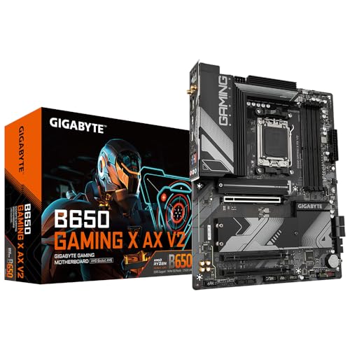 GIGABYTE B650 Gaming X AX V2 Mainboard - AMD Ryzen 9000er-Serie, 8+2+2 Phasen VRM, bis zu 8000 MHz DDR5 (OC), 1xPCIe 5.0 + 2xPCIe 4.0 M.2, 2,5 GbE LAN, WiFi 6E, USB 3.2 Gen 2 von Gigabyte