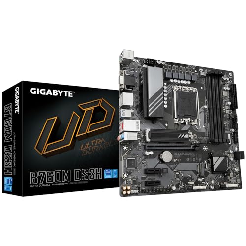 GIGABYTE B760M DS3H Mainboard - Unterstützt Intel Core Prozessoren der 14. Generation, 6+2+1 Phasen digitales VRM, bis zu 7600MHz DDR5 (OC), 2x PCIe 4.0 M.2, 2.5GbE LAN, USB 3.2 Gen von Gigabyte