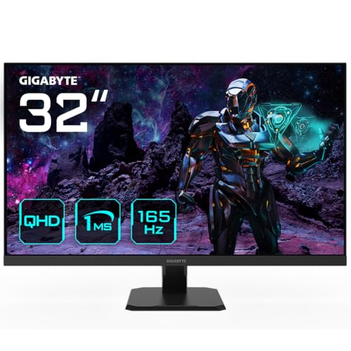 Gigabyte GS32Q 31,5 Zoll QHD Gaming-Monitor – 2560 x 1440, 165 Hz, 1 ms, 300 CD/m², FreeSync Premium, bereit für HDR, HDMI 2.0, DisplayPort 1.4 von Gigabyte