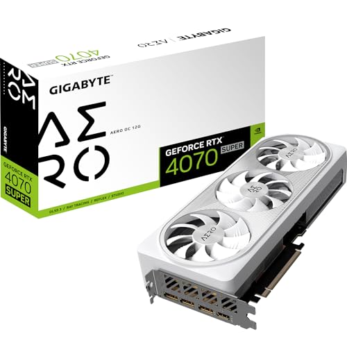 Gigabyte GeForce RTX 4070 SUPER AERO OC Grafikkarte - 2565MHz Core, 12GB GDDR6X 21000MHz 192-Bit Speicher, PCI-E 4.0, 3X DP 1.4, 1x HDMI 2.1a, NVIDIA DLSS 3.5, GV-N407SAERO OC-12GD von Gigabyte