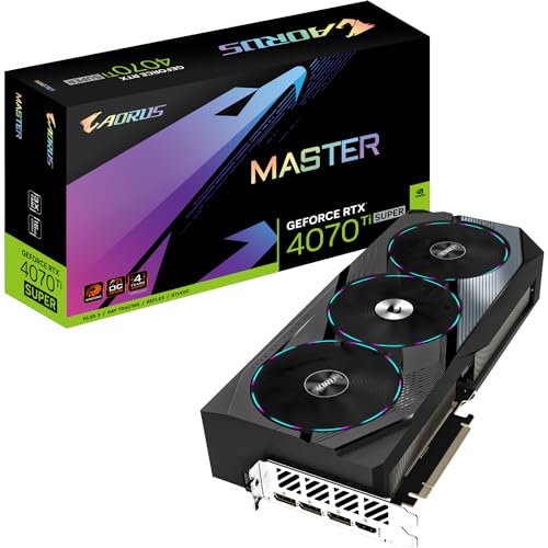 Gigabyte GeForce RTX 4070 Ti Super AORUS Master Grafikkarte - 2670MHz Core, 16GB GDDR6X 21000MHz 256-Bit Speicher, PCI-E 4.0, 3X DP 1.4, 1x HDMI 2.1a, NVIDIA DLSS 3.5, GV-N407TSAORUS M-16GD von Gigabyte