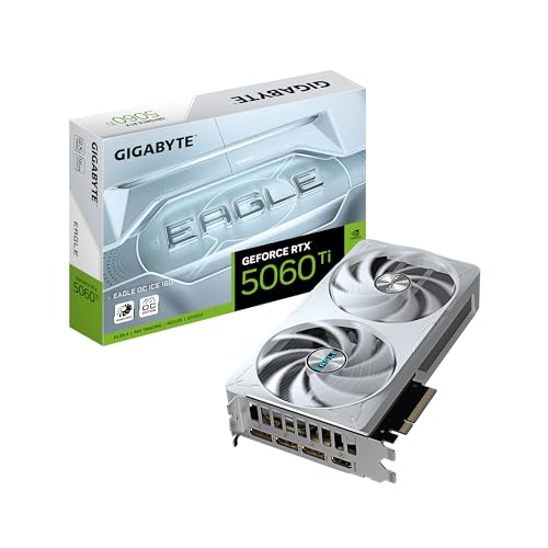 Gigabyte GeForce RTX 5060 Ti Eagle OC Ice 16G Grafikkarte – 16 GB GDDR7, 128 Bit, PCI-E 5.0, 2617 MHz Kernfrequenz, 3 x DisplayPort, 1 x HDMI, GV-N506TEAGLEOC ICE-16GD Gigabyte GeForce RTX 5060 Ti Eagle OC Ice 16G Grafikkarte – 16 GB GDDR7, 128 Bit, PCI-E 5.0, 2617 MHz Kernfrequenz, 3 x DisplayPort, 1 x HDMI, GV-N506TEAGLEOC ICE-16GD von Gigabyte