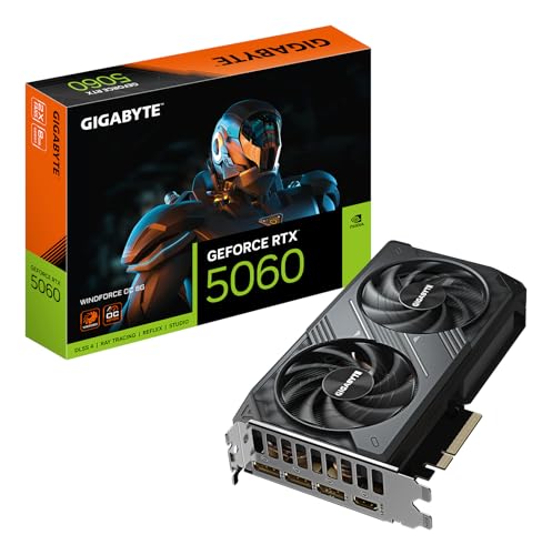 Gigabyte GeForce RTX 5060 WINDFORCE OC 8G Grafikkarte - 8GB GDDR7, 128bit, PCI-E 5.0, 2512 MHz Kerntakt, 3 x DisplayPort, 1 x HDMI, GV-N5060WF2OC-8GD von Gigabyte