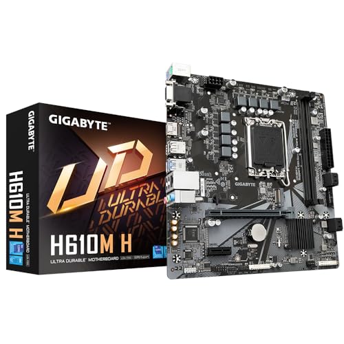 GIGABYTE H610M H Motherboard - Unterstützt Intel Core 14. Generation CPUs, 6+1+1 Hybrid Digital VRM, bis zu 5600MHz DDR4 (OC), 1xPCIe 3.0 M.2, GbE LAN, USB 3.2 Gen 1 von Gigabyte