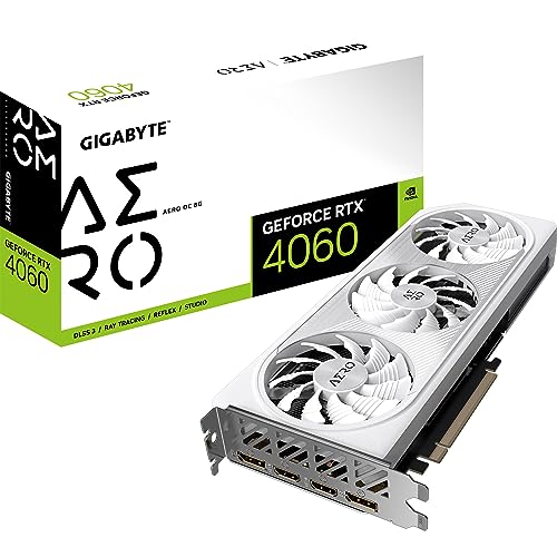 Gigabyte NVIDIA GeForce RTX 4060 AERO OC Graphics Card - 8GB GDDR6, 128-bit, PCI-E 4.0, 2550MHz Core Clock, 2x DP 1.4, 2x HDMI 2.1a, NVIDIA DLSS 3 - GV-N4060AERO OC-8GD von Gigabyte