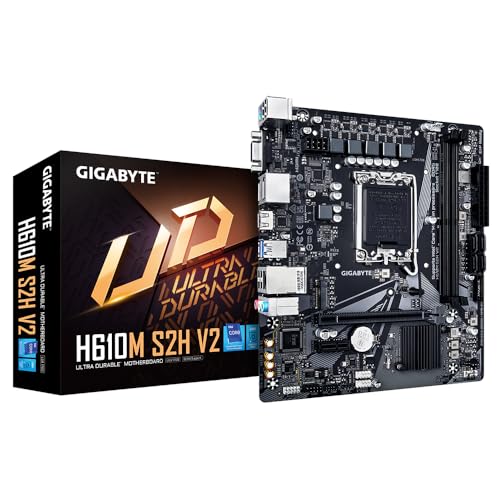 Gigabyte H610M S2H V2 Motherboard - Unterstützt Intel Core 14th CPUs, 4+1+1 Hybrid Phasen Digital VRM, bis zu 5600MHz DDR5, 1xPCIe 3.0 M.2, GbE LAN, USB 3.2 Gen 1 von Gigabyte
