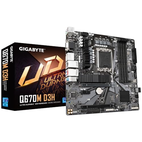 Gigabyte Q670M D3H Motherboard - Unterstützt Intel Core 14th Generation, 6+1+1 Phasen Digital Hybrid VRM, bis zu 5600MHz DDR (OC), 2X PCIe 4.0 M.2, 2.5GbE LAN, USB 3.2 Gen 2 von Gigabyte