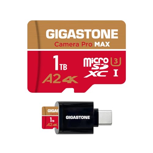 [5 Jahre kostenlose Datenwiederherstellung] GIGASTONE 1TB Micro-SD-Karte mit USB 3.2 Typ C Kartenleser, 4K Camera Pro MAX, A2 V30 MicroSDXC Speicherkarte für GoPro, 4K UHD Video, bis zu 150/140 MB/s von Gigastone