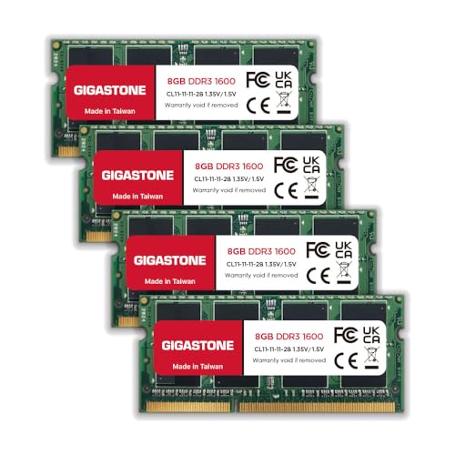 [DDR3 RAM] Gigastone Laptop RAM 32GB (4x8GB) DDR3 Ram 32GB DDR3-1600MHz PC3-12800 CL11 1.35V SODIMM 204 Pin/Polig Ungepuffert Nicht-ECC Computer Speicher RAM (Nur Notebook/Laptop) von Gigastone