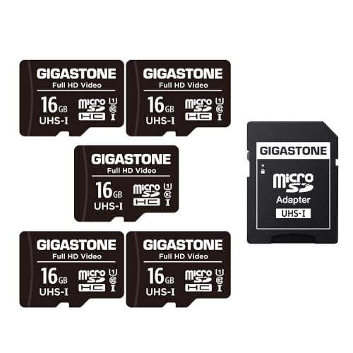 GIGASTONE 16GB MicroSDHC Speicherkarte 5er-Pack + SD Adapter, für Action-Kamera, GoPro, Drohne und Tablet, Lesegeschwindigkeit bis zu 85MB/s, Full HD-Videoaufnahme, Micro SD Karte UHS-I Klasse 10 U1 GIGASTONE 16GB MicroSDHC Speicherkarte 5er-Pack + SD Adapter, für Action-Kamera, GoPro, Drohne und Tablet, Lesegeschwindigkeit bis zu 85MB/s, Full HD-Videoaufnahme, Micro SD Karte UHS-I Klasse 10 U1 von Gigastone