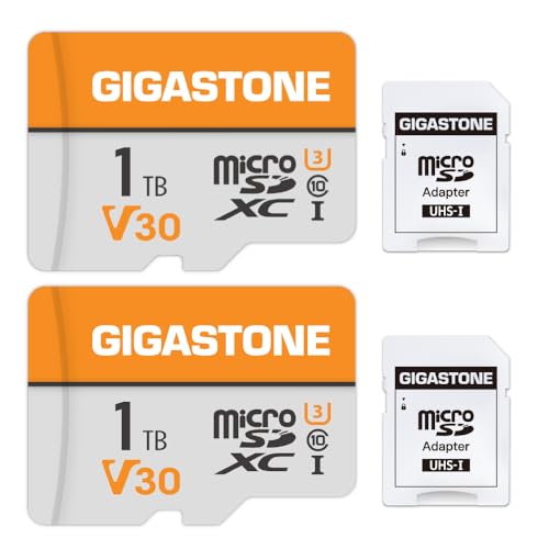 GIGASTONE 1TB MicroSDXC Speicherkarte 2er-Pack + SD Adapter, für Action-Kamera GoPro Drohne und Tablet, bis zu 140/100 MB/s, 4K UHD-Videoaufnahme, Micro SD Karte UHS-I A1 Klasse 10 U3 GIGASTONE 1TB MicroSDXC Speicherkarte 2er-Pack + SD Adapter, für Action-Kamera GoPro Drohne und Tablet, bis zu 140/100 MB/s, 4K UHD-Videoaufnahme, Micro SD Karte UHS-I A1 Klasse 10 U3 von Gigastone