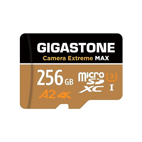 [5 Jahre kostenlose Datenwiederherstellung] GIGASTONE 256GB Micro SD Karte, Kamera Extreme MAX, bis zu 160/130 MB/s, MicroSDXC-Speicherkarte für DJI, Gopro, Insta360, Dashcam, 4K Video, UHS-I A2 V30 von Gigastone