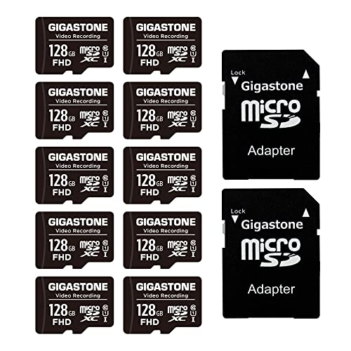 Gigastone 128GB 10-Pack Micro SD Karte, 4K Video Pro, GoPro, Überwachung, Sicherheitskamera, Action-Kamera, Drohne, 85MB/s MicoSDXC Speicherkarte UHS-I Klasse 10, mit Adapter von Gigastone