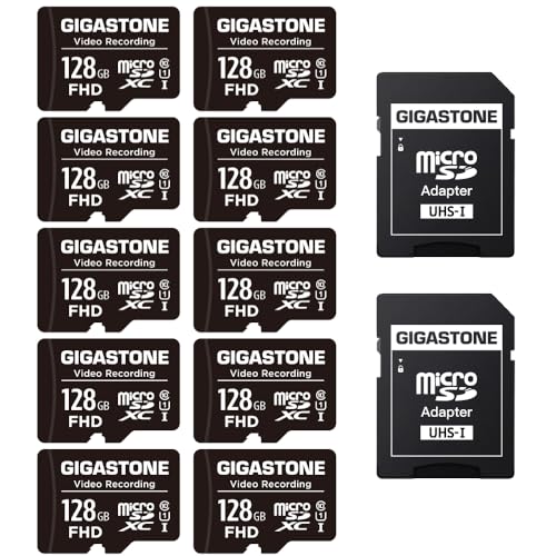 Gigastone 128GB 10-Pack Micro SD Karte, 4K Video Pro, GoPro, Überwachung, Sicherheitskamera, Action-Kamera, Drohne, 85MB/s MicoSDXC Speicherkarte UHS-I Klasse 10, mit Adapter von Gigastone